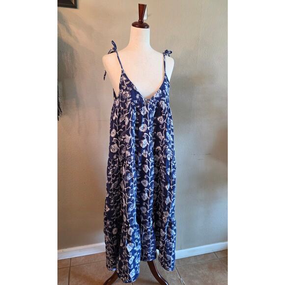 NATURAL LIFE Dresses & Skirts - Natural Life 100% Cotton Blue Floral Tiered Maxi Dress SZ Medium Boho